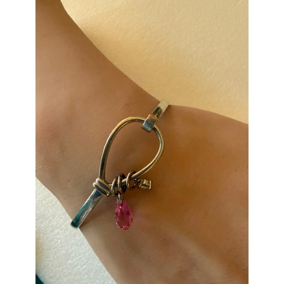 Carolina Herrera Jewelry - Carolina Herrera 925 Sterling Silver Charm Bangle Bracelet Pink Crystal Drop
